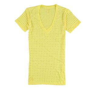 WESSEX Womens Beaded Embellished T-Shirt, Yellow, XS, DM